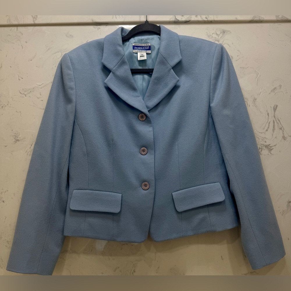 Pendleton 100% Virgin Wool Petite Blazer – Made in USA – Size 10P – Light Blue
